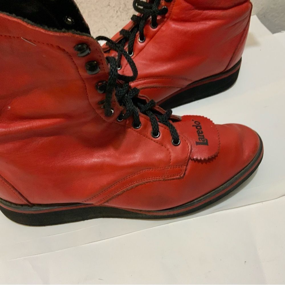 Laredo Women’s Red Western Roper Cowboy Boots Size 7 Soft Sole Lace Up - Picture 7 of 13